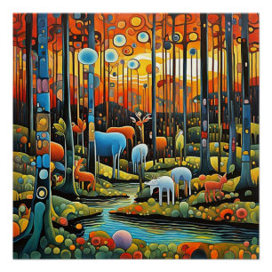 Animals in the wood poster