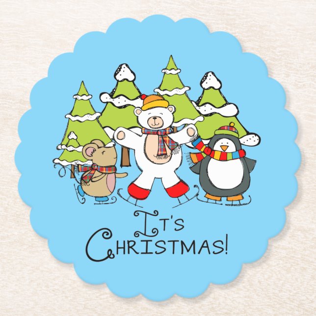 Animals It's Christmas Paper Coaster (Front)