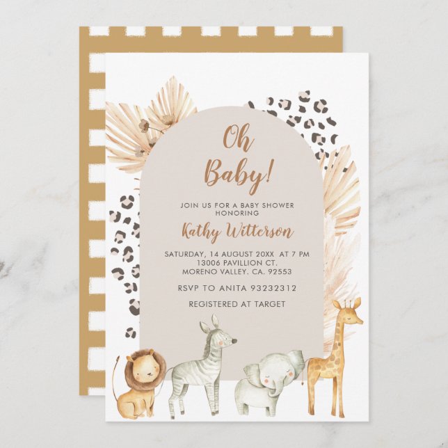 Animals Jungle Baby Shower Invitation (Front/Back)