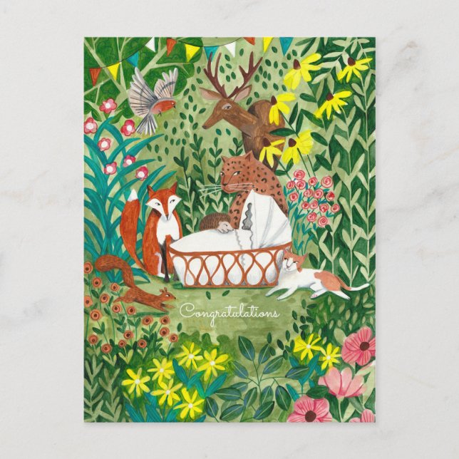 Animals Jungle Green | New Baby Congratulations | Holiday Postcard (Front)