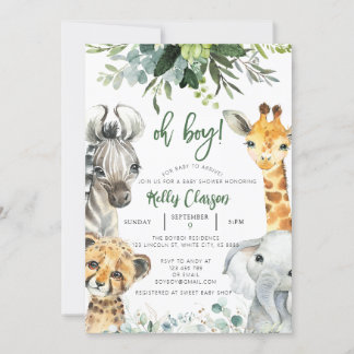 Animals Jungle Safari Oh Boy Baby Shower Invitation