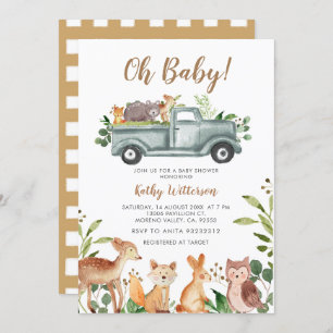 Animals Jungle Truck Baby Shower Invitation