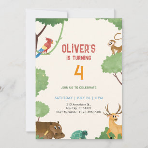 Animals Kingdom Jungle 4th Birthday Invitation  