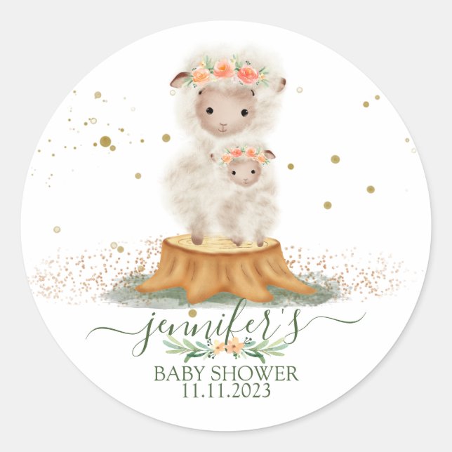 Animals Lamb Sheep Family Favor Classic Round Sticker (Front)