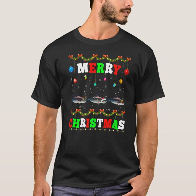Animals Lights Merry Christmas Santa Shark T-Shirt (Front)