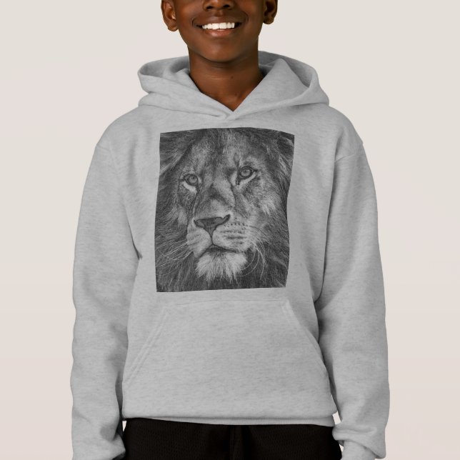 Animals Lion Face Kids Boys Fashion Apparel Hoodie (Front)
