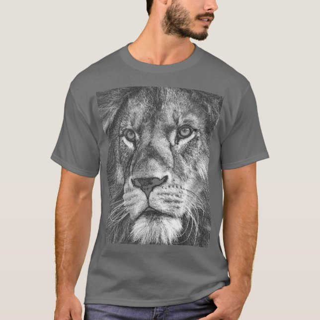 Animals Lion Face Template Mens Elegant Grey T-Shirt (Front)