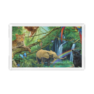 Animals living together throw pillow acrylic tray