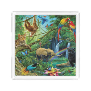 Animals living together throw pillow acrylic tray