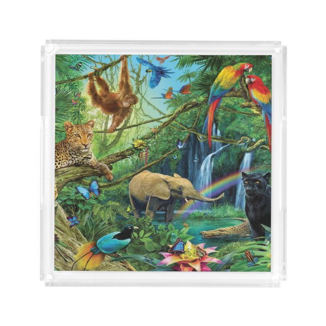 Animals living together throw pillow acrylic tray (Front)