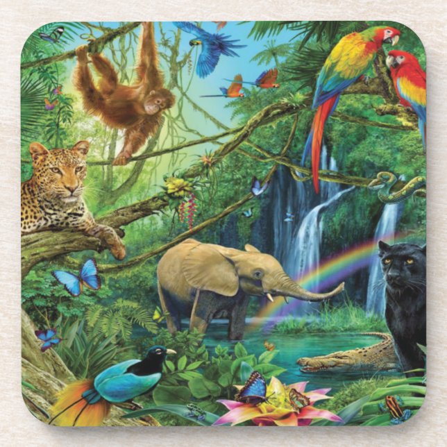 Animals living together throw pillow beverage coaster (Front)