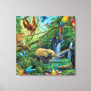 Animals living together throw pillow canvas print