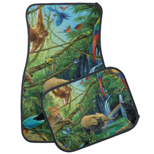 Animals living together throw pillow car floor mat
