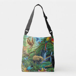 Animals living together throw pillow crossbody bag