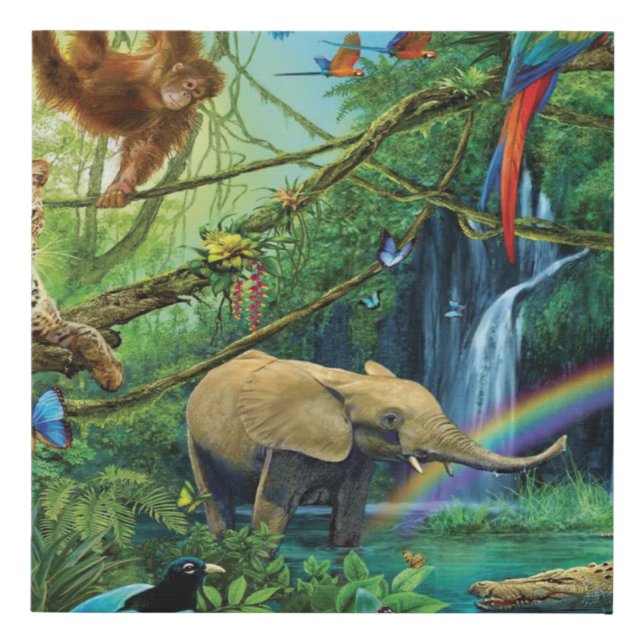 Animals living together throw pillow faux canvas print (Front)