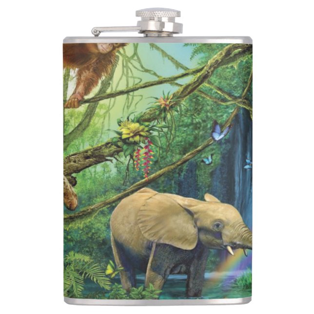 Animals living together throw pillow flask (Front)