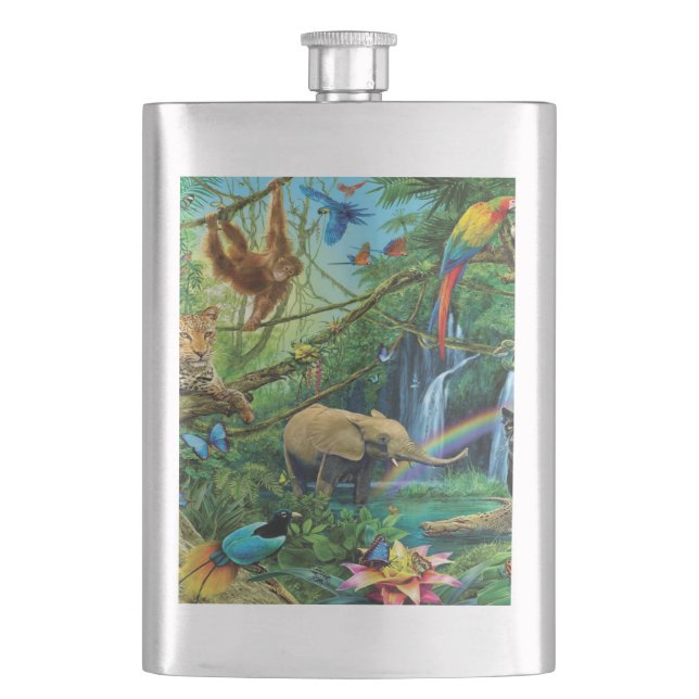 Animals living together throw pillow flask (Front)
