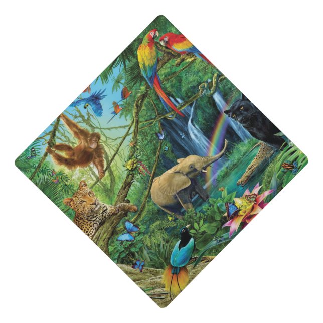 Animals living together throw pillow graduation cap topper (Front)