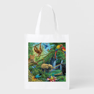 Animals living together throw pillow grocery bag