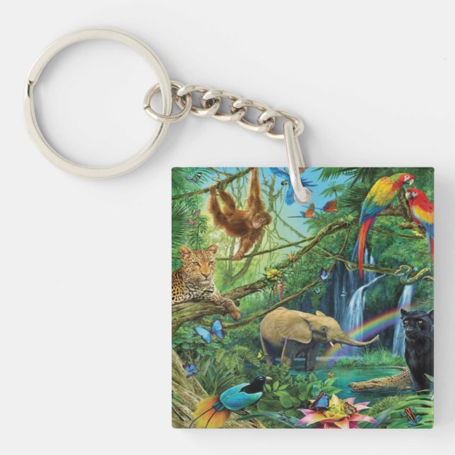 Animals living together throw pillow keychain (Front)