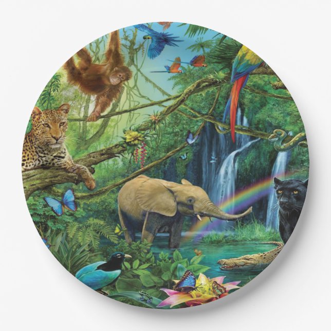 Animals living together throw pillow paper plates (Front)