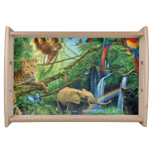 Animals living together throw pillow serving tray
