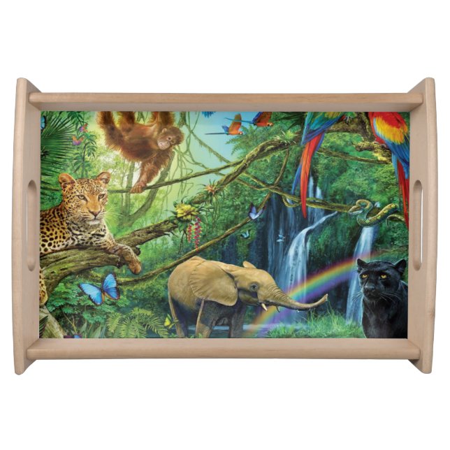 Animals living together throw pillow serving tray (Front)