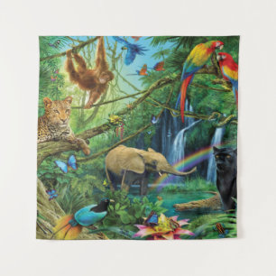 Animals living together throw pillow tapestry
