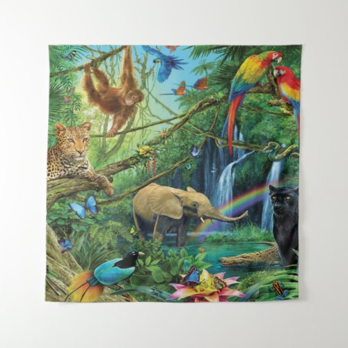 Animals living together throw pillow tapestry
