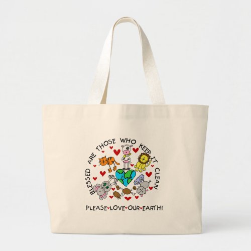 Animals Love Our Earth Large Tote Bag
