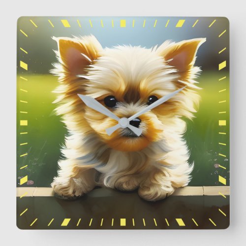 Animals Lovers Cute Yorkshire Terrier Puppy Square Wall Clock