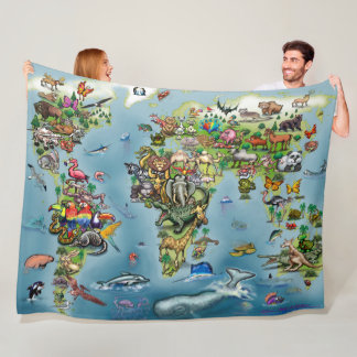 Animals Map Fleece Blanket