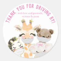 Animals Masks Covid Drive By Baby Shower Stickers