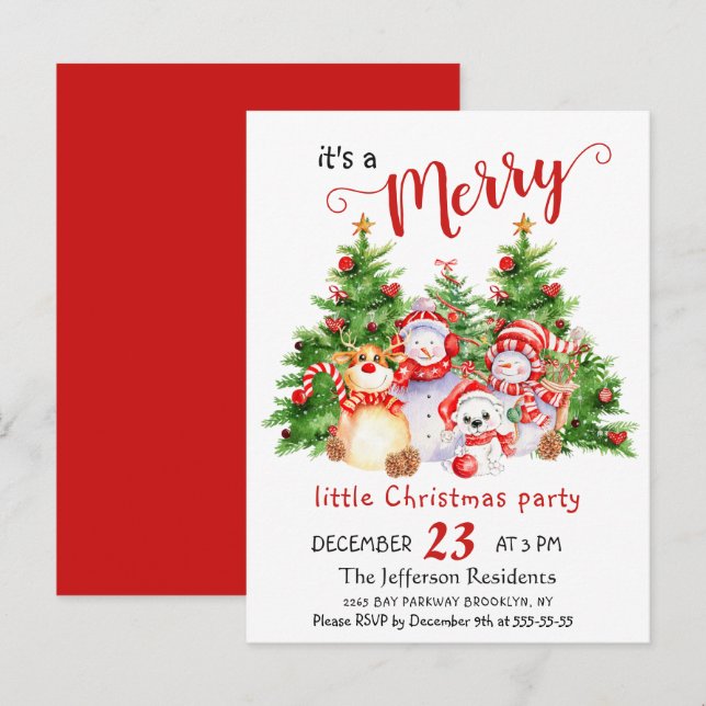 Animals Merry Little Christmas Party Card (Front/Back)