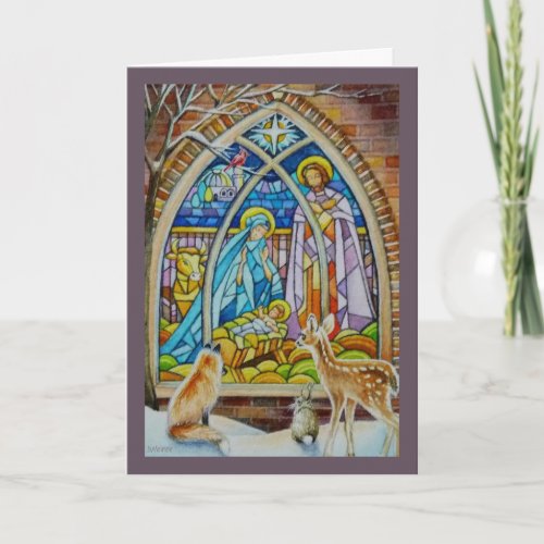 Animals  Nativity Stained Glass Watercolor Art Card