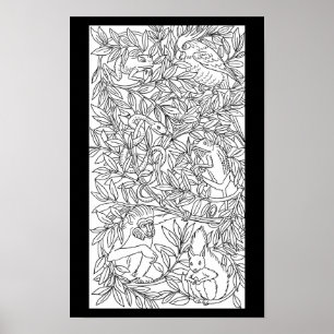 Animals nature wildlife art drawing coloring page poster
