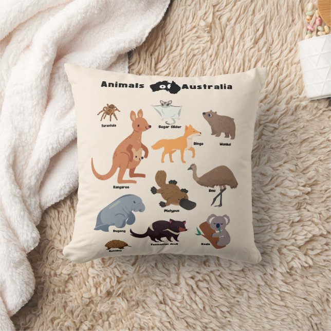 Animals of Australia Aussie Wildlife Throw Pillow (Blanket)