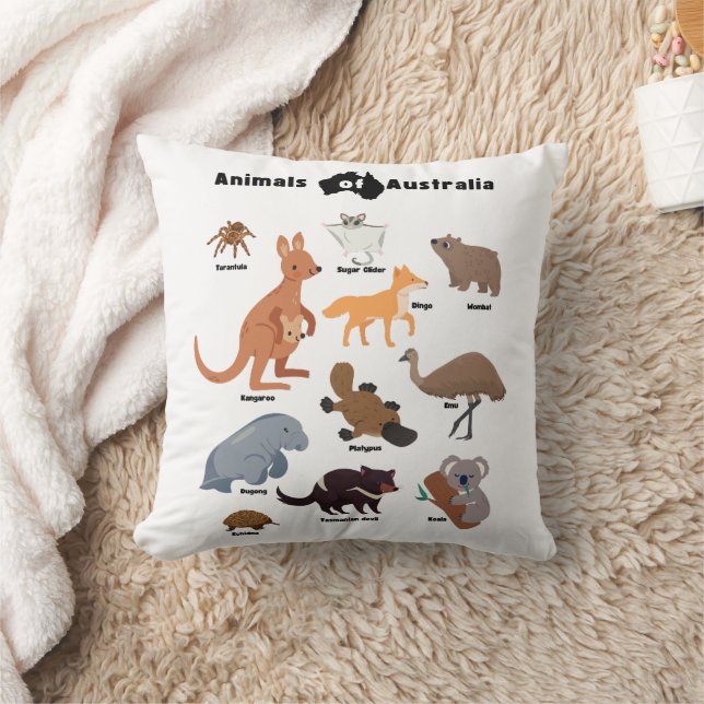 Animals of Australia Aussie Wildlife Throw Pillow (Blanket)