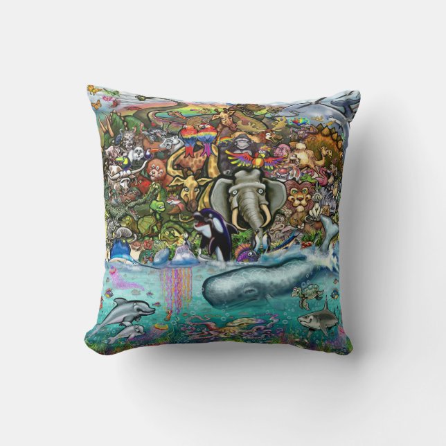 Animals of Land and Sea Throw Pillow (Front)
