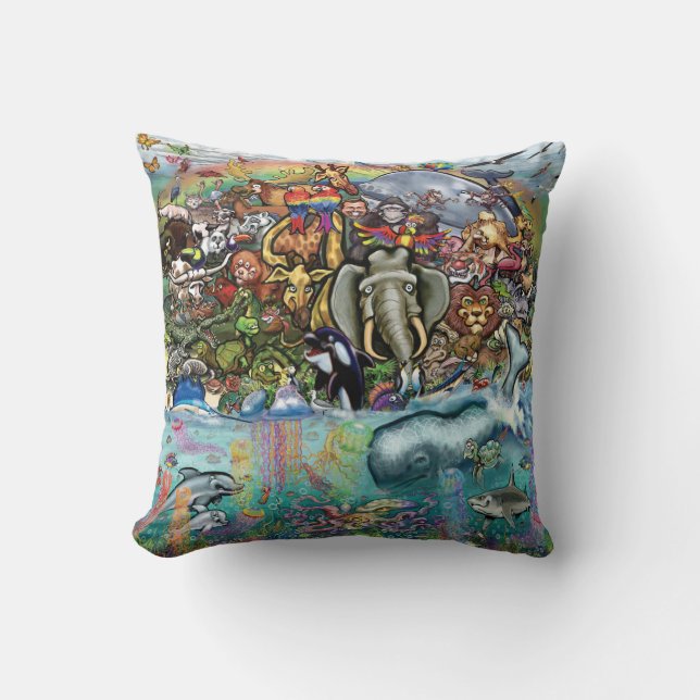 Animals of Land and Sea Throw Pillow (Front)