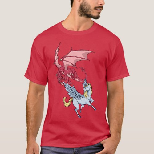 Animals of mythology Dragon vs Pegasus T_Shirt