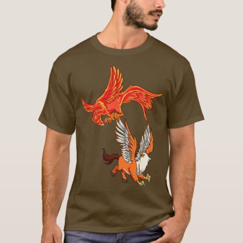 Animals of mythology Phoenix vs Hippogryph T_Shirt