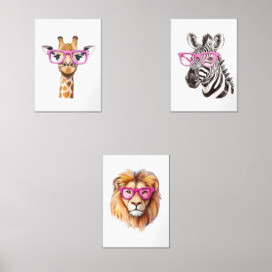 Animals of the Jungle (Giraffe, Zebra & Lion) Wall Art Sets