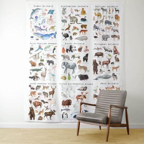 Animals of the World  Educational Classroom Tapestry