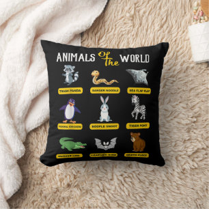 Animals Of The World Funny Animal Real Names Throw Pillow