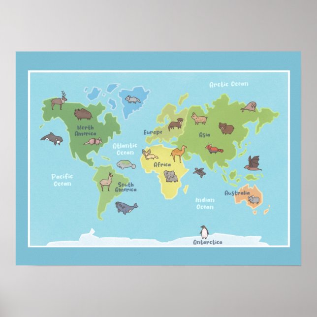 Animals of the World Map Poster (Front)