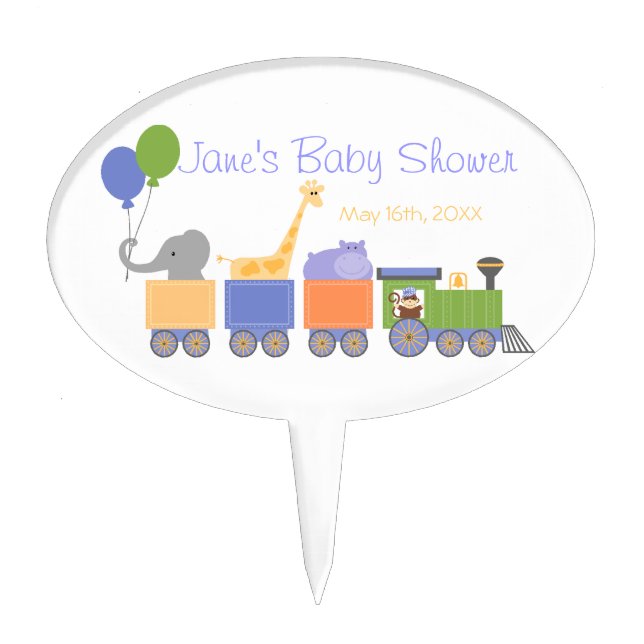 Animals On A Train Baby Shower Cake Pick (Front)