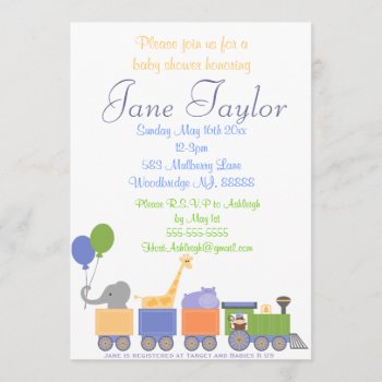 Animals On A Train Baby Shower Invitations by LaBebbaDesigns at Zazzle