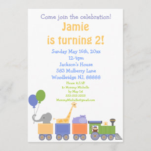 Animals On A Train Birthday Invitations
