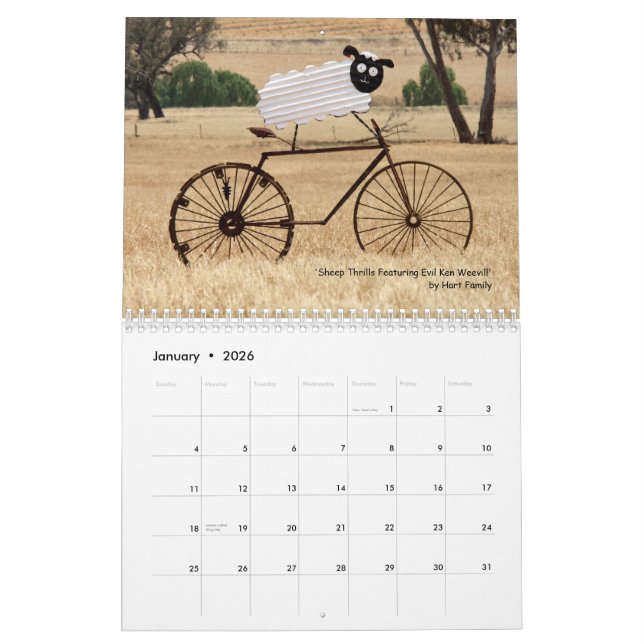 Animals on Bikes Calendar (Jan 2026)